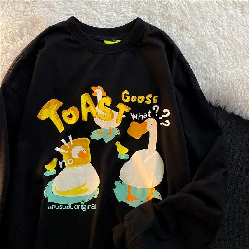 

Забавный рисунок в виде утки или гуся, длинный рукав, большой размер, кавайная одежда, новая весенняя одежда, корейская мода