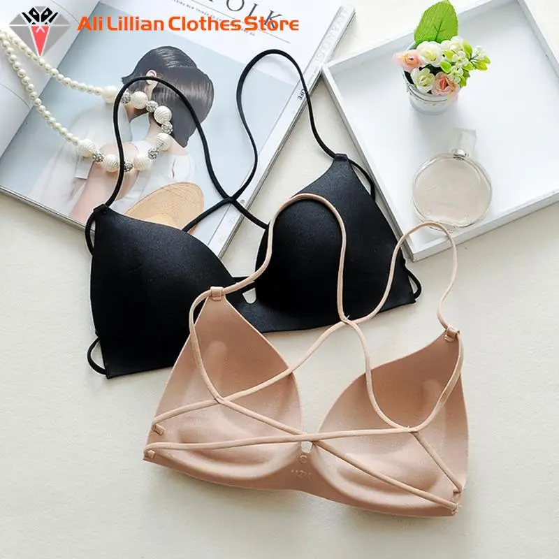 

Simple Sexy Seamless Bra Women Triangle Design Bralette Soft Solid Brief Female Front Closure Wire Free Lingerie
