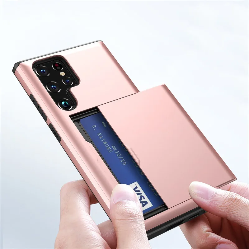 

2 in 1 Shockproof Armor Phone Case For Samsung Galaxy S23 S22 S21 Ultra S20 FE S10 Note 10 20 Plus Slide Card Slot Wallet Cover