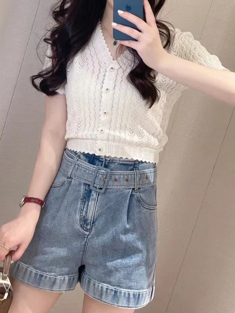 Короткий вязаный свитер для женщин приятный на ощупь однотонный тонкий с