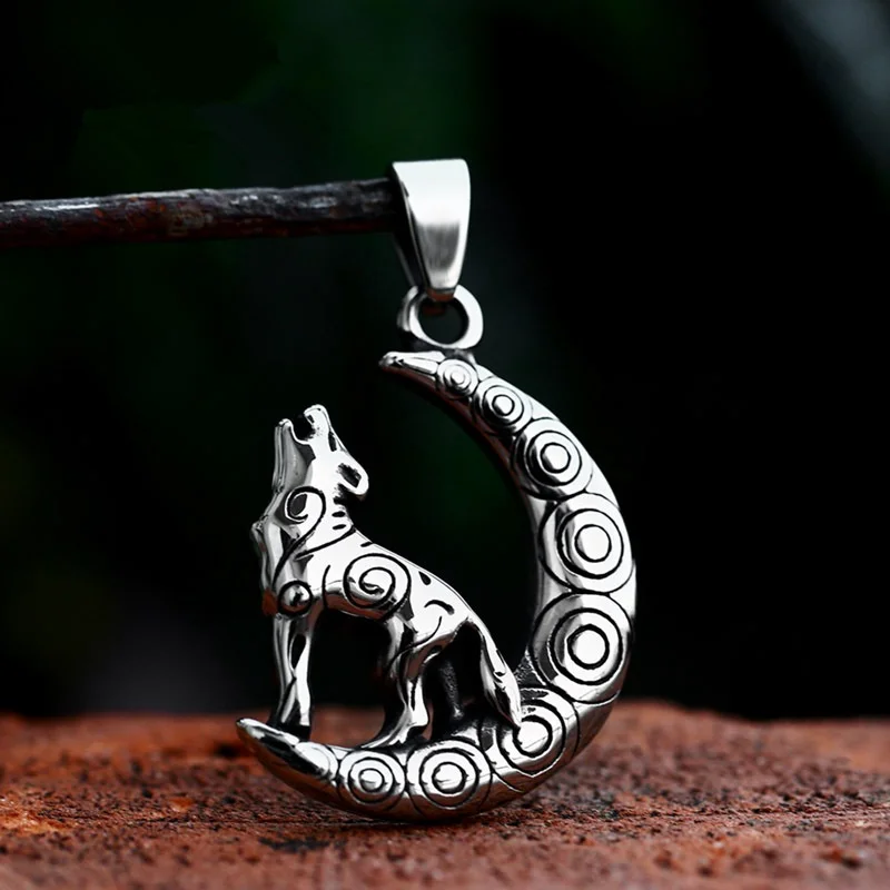 

Moon Wolf Stainless Steel Men Women Necklaces Pendants Chain Unique Punk Trendy Fashion Jewelry Creativity Gift Wholesale