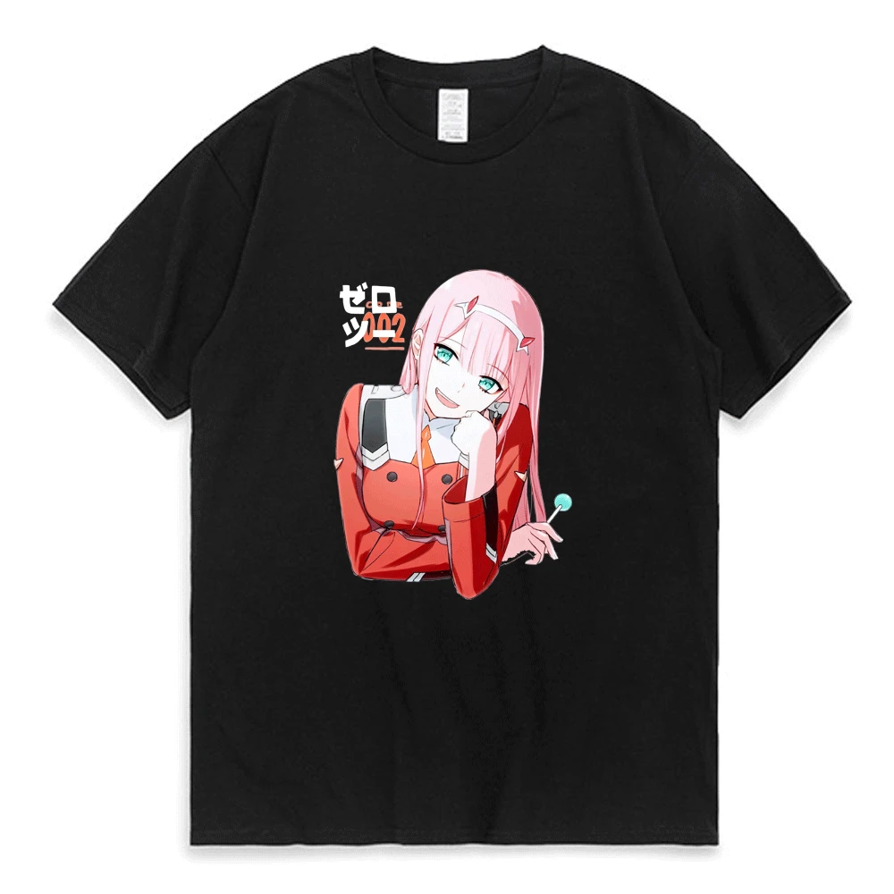 

Футболка с рисунком нуля двоих любимых в Franxx аниме 02 летние футболки в стиле Харадзюку хип-хоп с коротким рукавом Японская уличная мода футб...