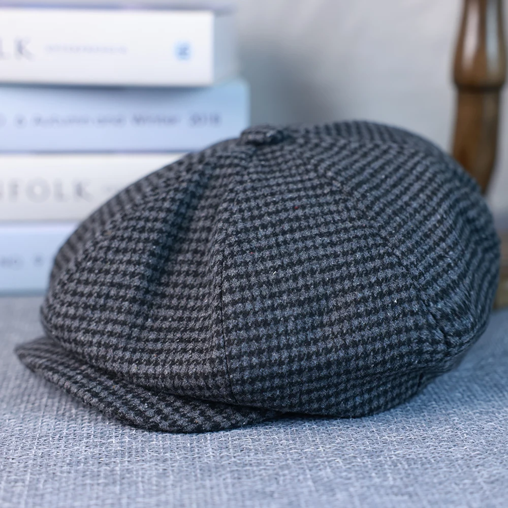Кепка в стиле гусиные лапки на весну осень и зиму Гэтсби клетчатый черный Берет