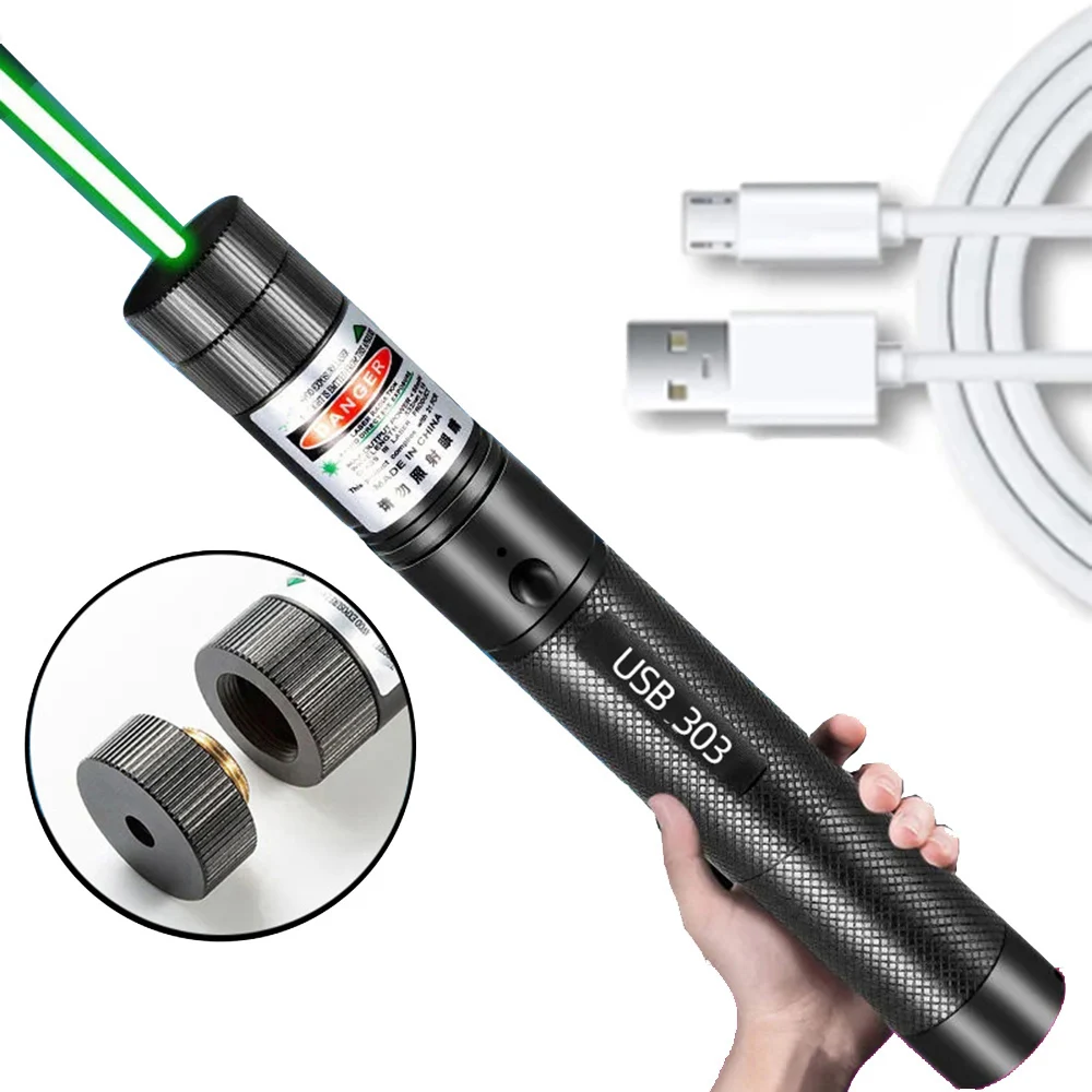 

Powerful Green LaserPointer- USB303 High Powerful Green Laser Torch 8000m Green Dot Device Adjustable Focus for Hunting Camping