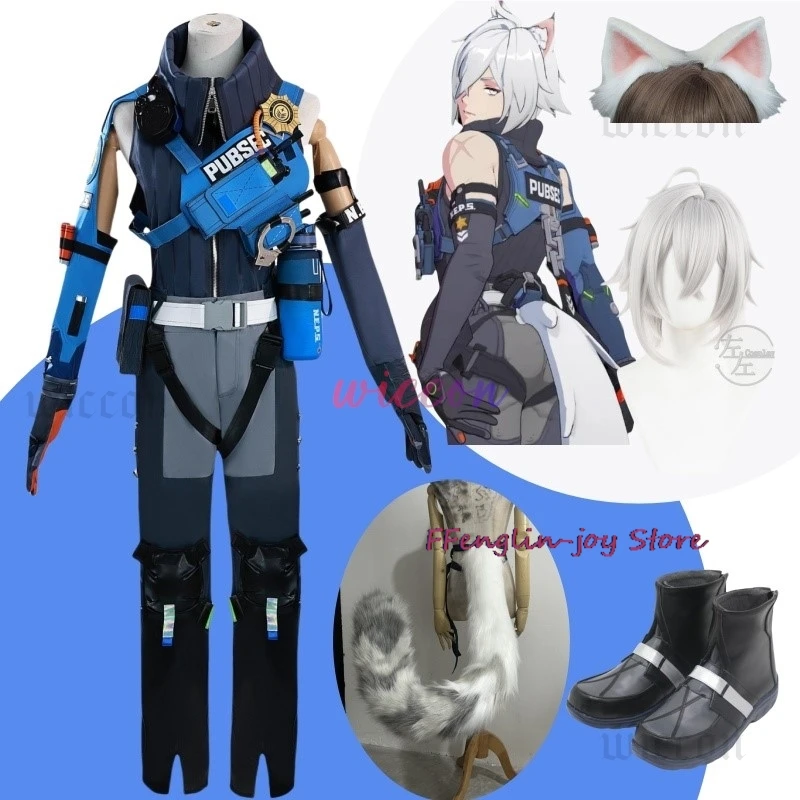 Фото Anime Game Zenless Zone Zero Seth Lowell Cosplay Costume Criminal Investigation Team Uniform Wig Tail Man Carnival Party Suit №3