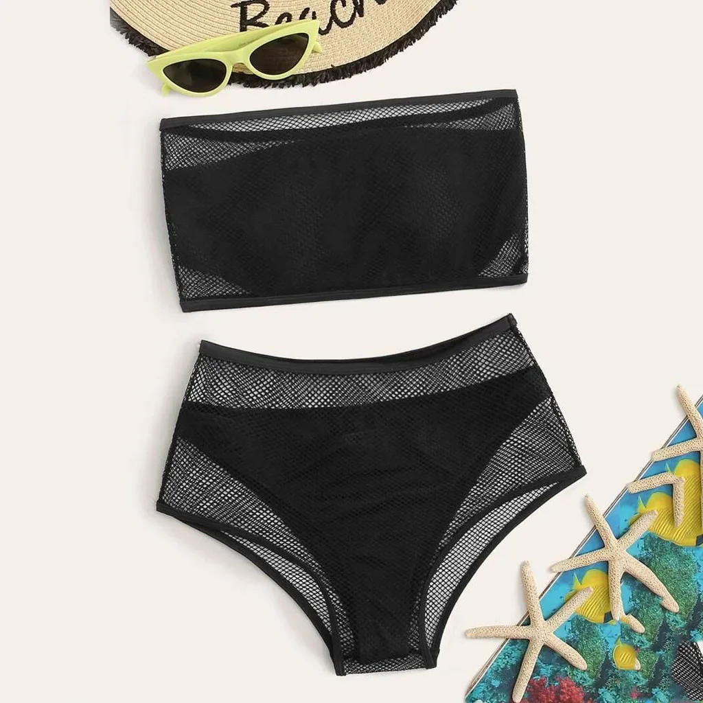

Womens Padded Push-up Bra Bikini Set Swimsuit Bathing Suit Swimwear Beachwear Sexy Tube Top Mesh Swim Suit Maillot De Bain Femme