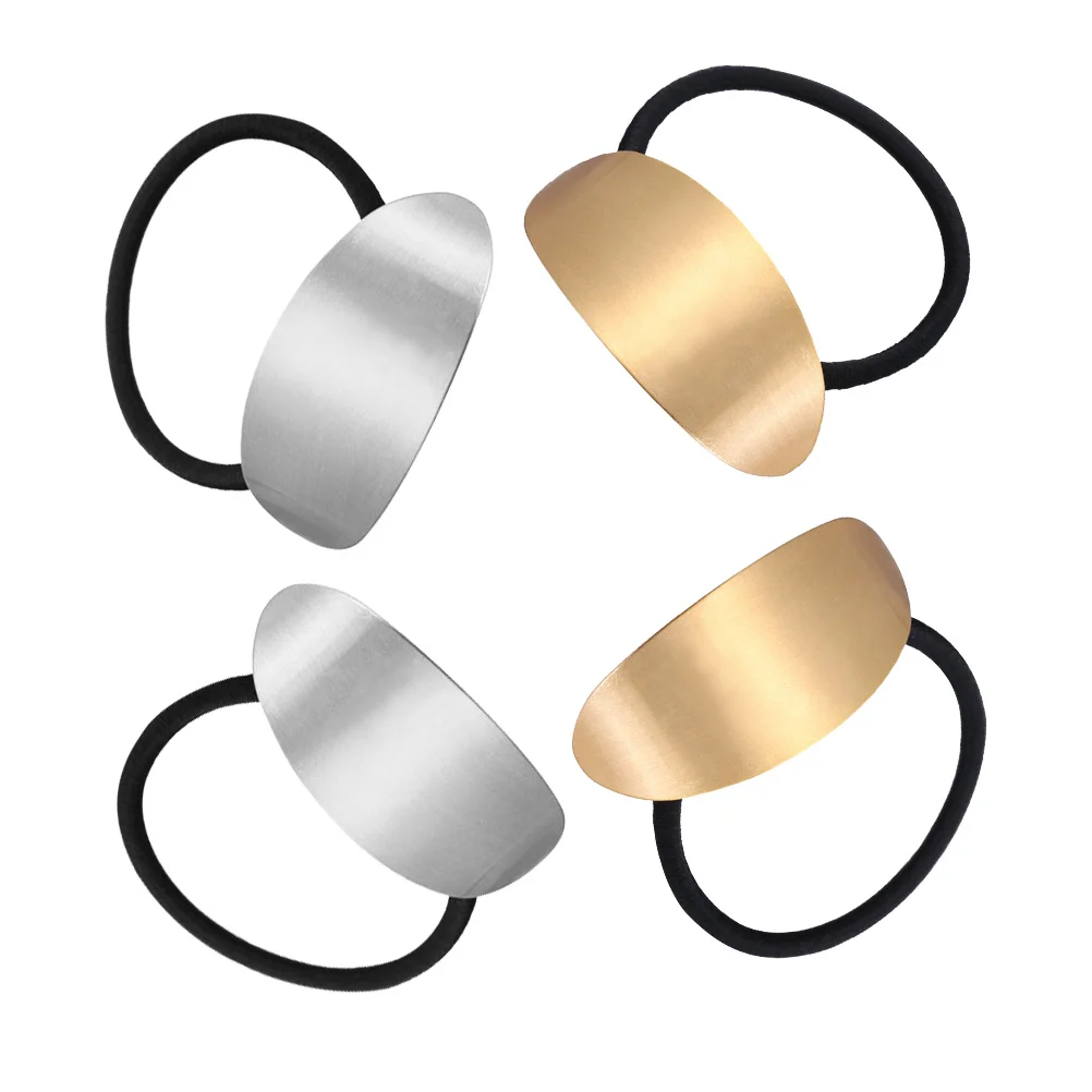 

4PCS Glossy Long Oval Shape Design Brushed Hairline Headdress Hair Accessories(Silver+Golden)