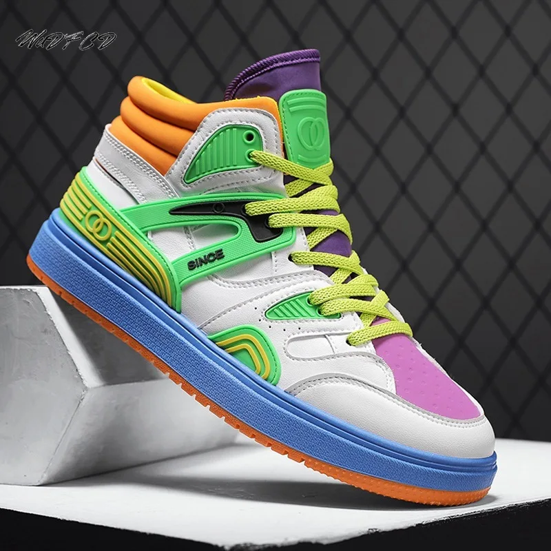 

High Top Sneakers Men Fashion Casual Leather Upper PVC Rubber Bottom Platform Shoes Trend Multicolor Board Shoes Off White Shoes