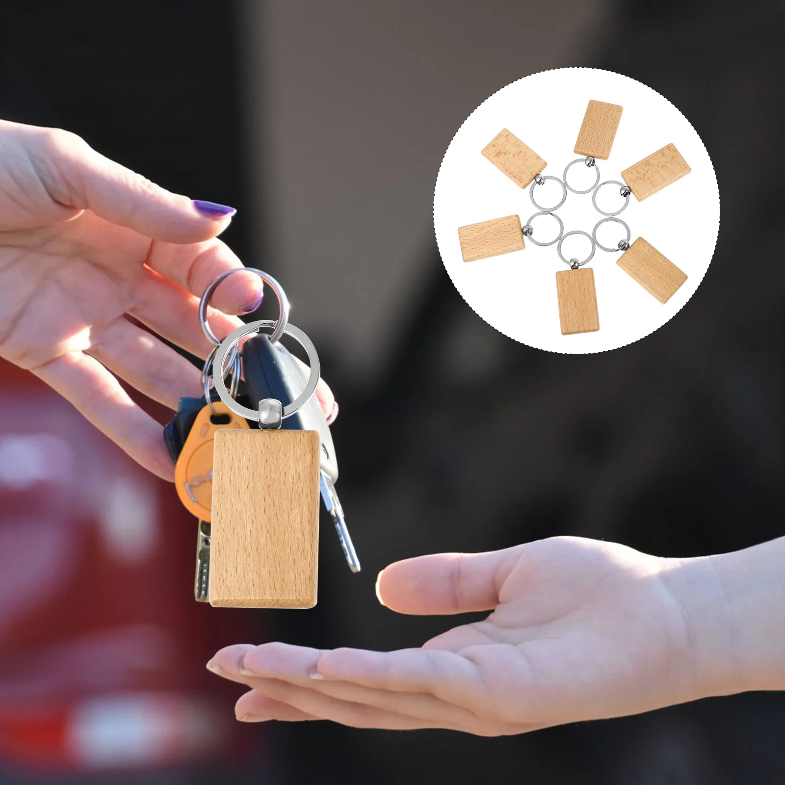 

Keychain Tags Wooden Key Wood Blank Diy Ring Square Tag Keychains Round Hanging Bag Labels Pendant Unfinisheddecorations Slice