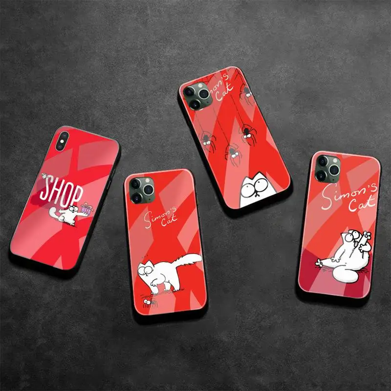 Милый мультяшный S-simons чехол для телефона с котом закаленное стекло iPhone 13 12 Mini 11 Pro