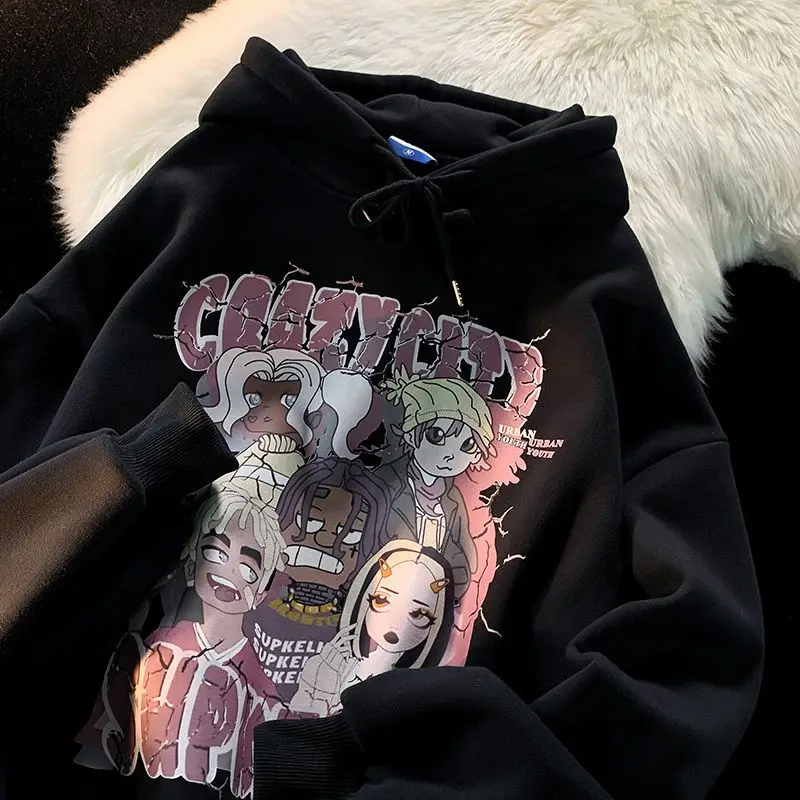 

Толстовка женская с капюшоном, брендовая тонкая Свободная кофта в японском стиле Харадзюку С аниме, с длинным рукавом, белая черная, в Корейском стиле, на осень