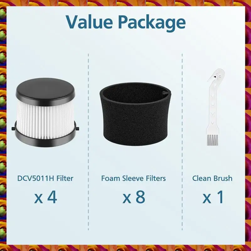 4 фильтра для беспроводного ручного пылесоса DEWALT 20 В DCV501HB, с 8 пенопластовыми втулками и 1 запасными частями для щеток DCV5011H