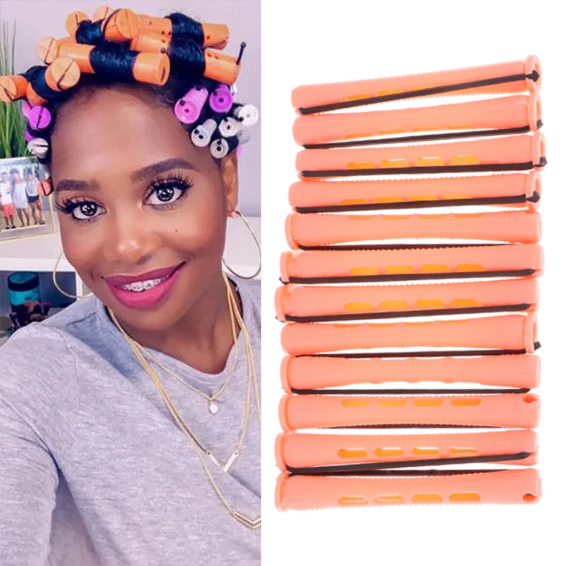 

12pcs Perm Rods Set for Natural Hair Orange Cold Wave Rods Hair Rollers for Women Hair Curling Rods