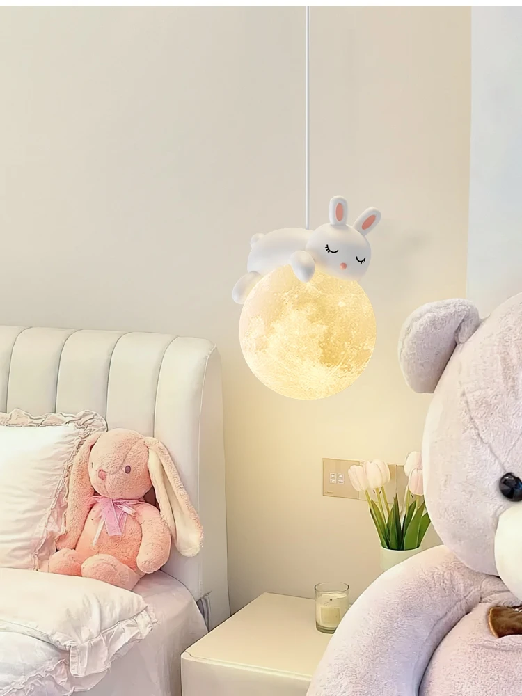 

Cream Style Children's Bedroom Room Bedside Small Droplight Creative Moon Bear Rabbit Aisle Balcony Decoration Lamps
