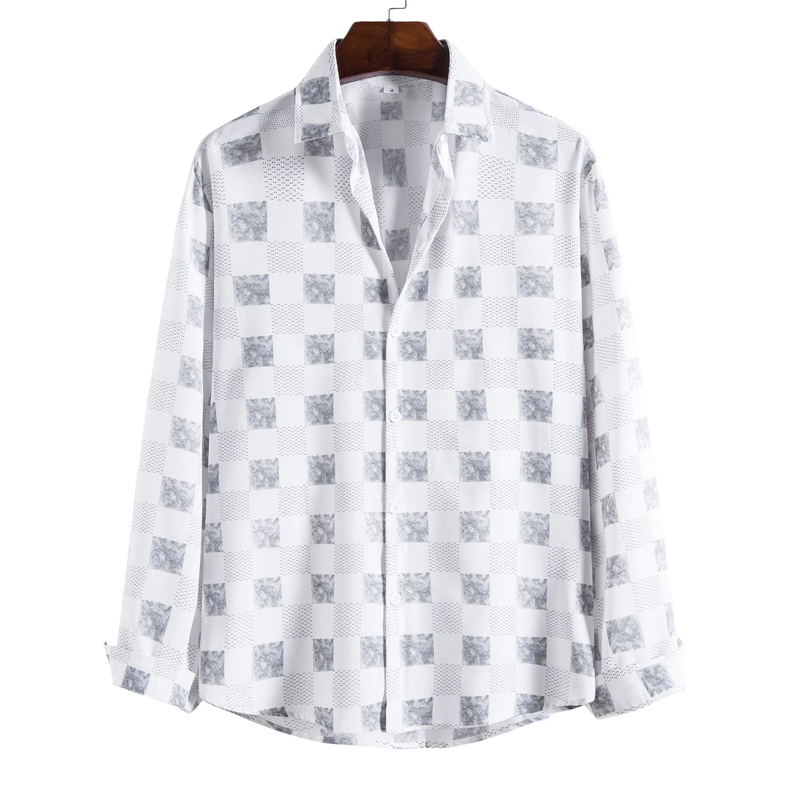 

Рубашка мужская с длинным рукавом, стрейчевая Свободная блуза в стиле пэчворк, повседневная с отложным воротником, на пуговицах, черная белая, осень 2022