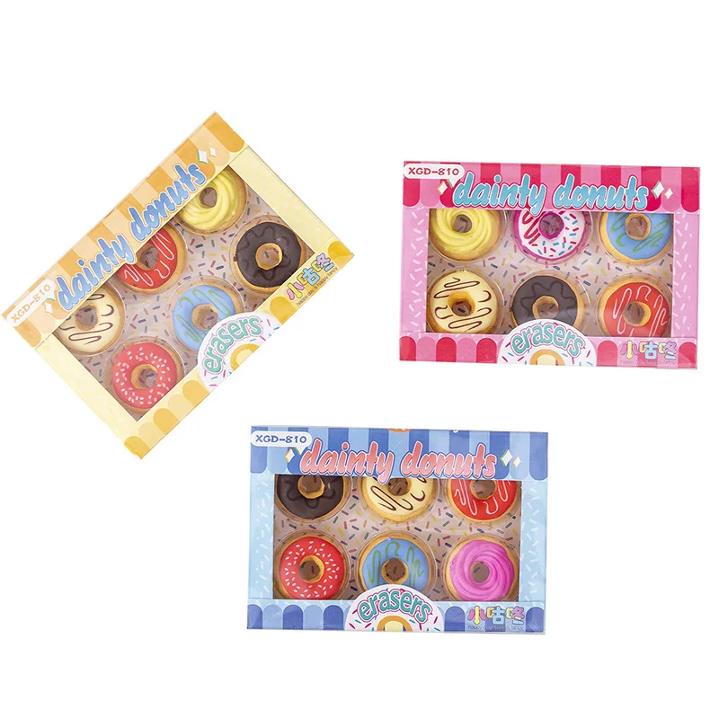 

6 Pcs/pack Candy Doughnuts Eraser Rubber Eraser Primary Student Prizes Promotional Gift Stationery School Supplies Stationery
