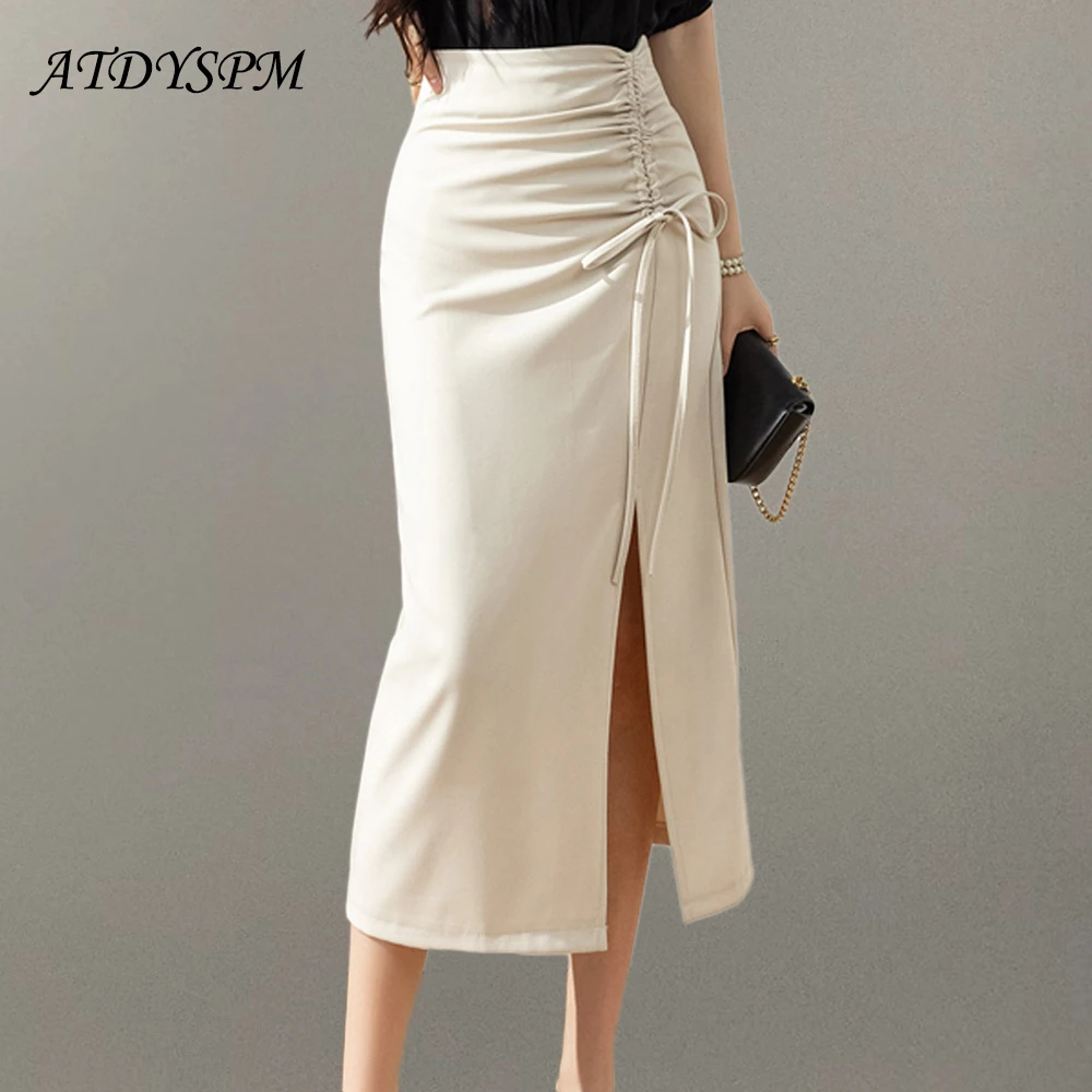 

Женская трапециевидная юбка средней длины, повседневная винтажная офисная юбка с завышенной талией и бантом на шнуровке в японском и корейском стиле, 2023