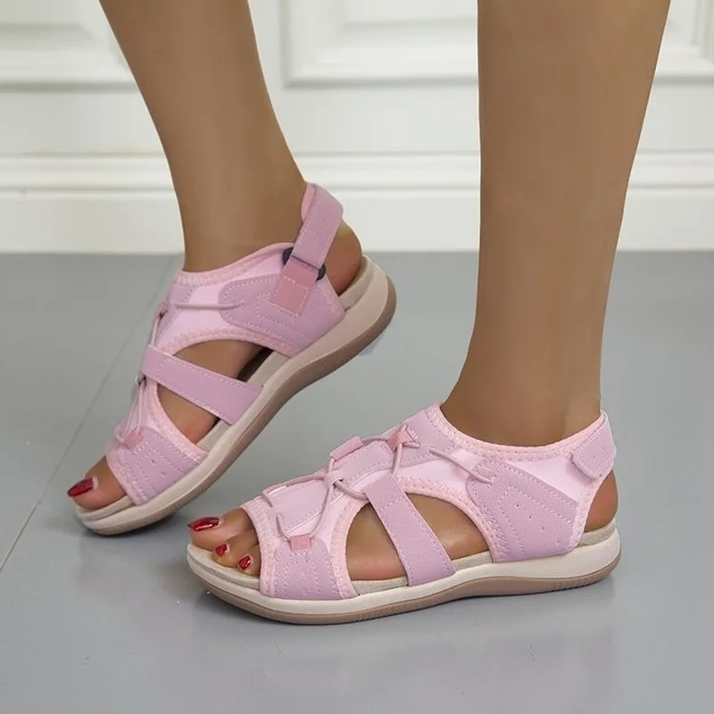 

2022 New Fashion Women Flats Outdoor Beach Sandals Low Top Round Toe Casual Sports Comfortable Fish Mouth Opened Toe Sandals