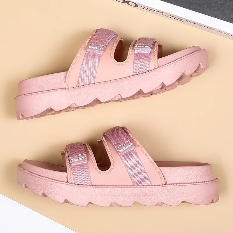 

Summer Slipper Women Shoes Flat Bottom Slides Outdoor Wear Slippers for Woman Beach Shoes Black Leather Designer Slippers