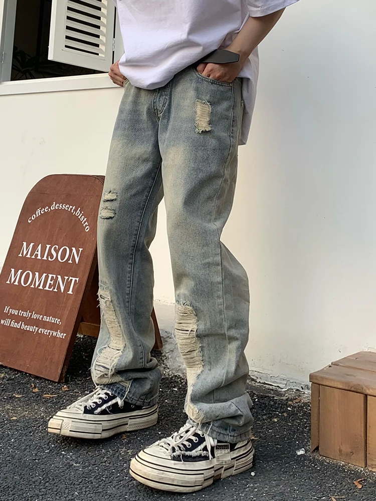 Fashion Men's Jeans Men's Pants High Street Ripped Loose Jeans Korean Fashion Streetwear Y2k Clothes Brand Jeans Jeans Aestethic