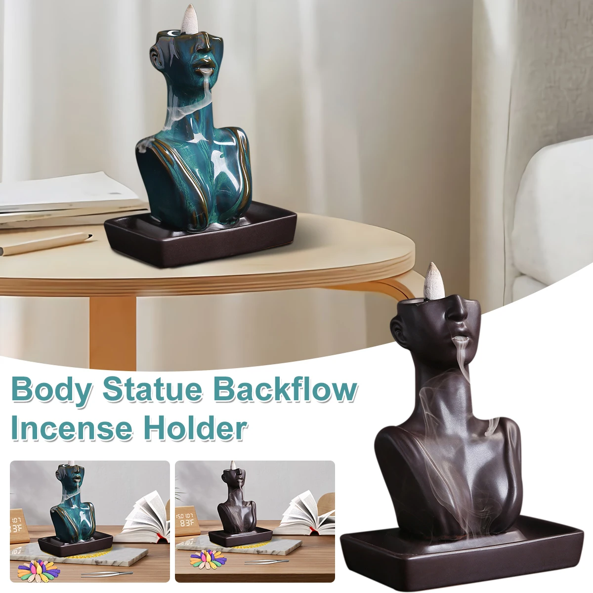 

Aromatherapy Burner with 100 Incense Grains Anti-slip Pad Tweezer Delicate Ceramic Incense Burner Statue Creative Incense Burner