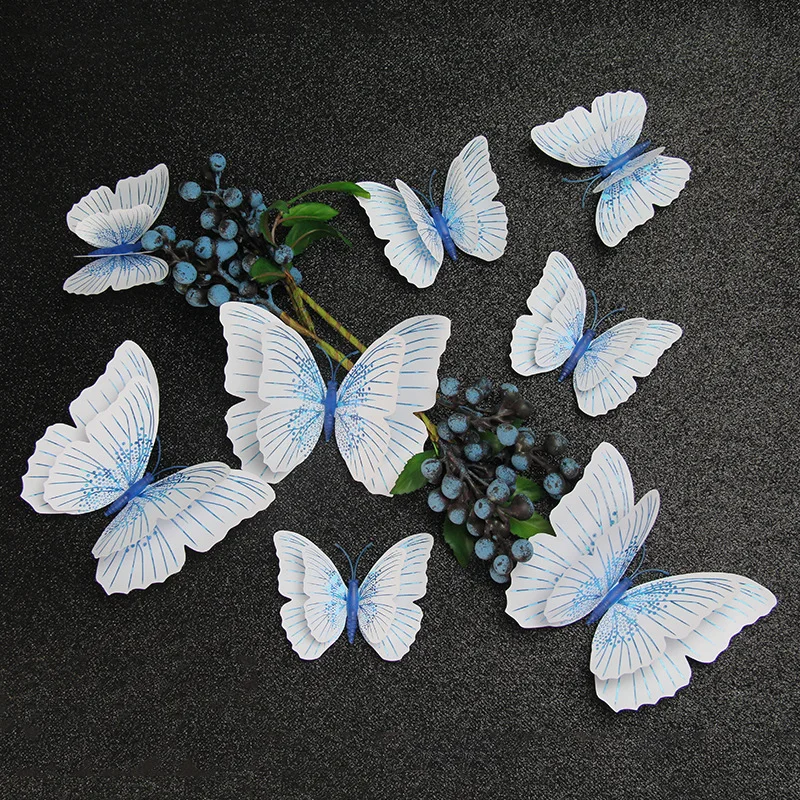 

New Style 12Pcs Double Layer 3D Butterfly Wall Stickers Home Room Decor Butterflies For Wedding Decoration Magnet Fridge Decals