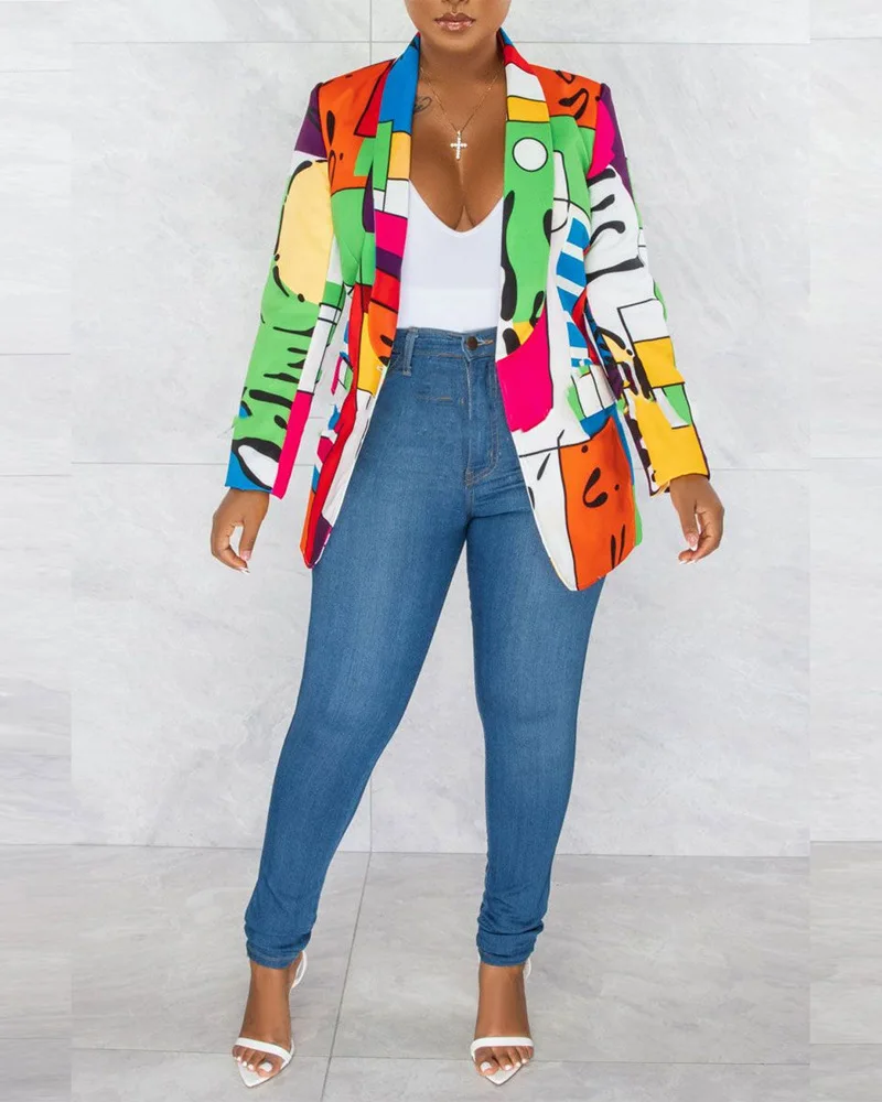 

Блейзер Женский с геометрическим принтом, модный пиджак с воротником-шалью и длинным рукавом, в стиле смарт-кэжуал, деловой и офисный стиль, ...
