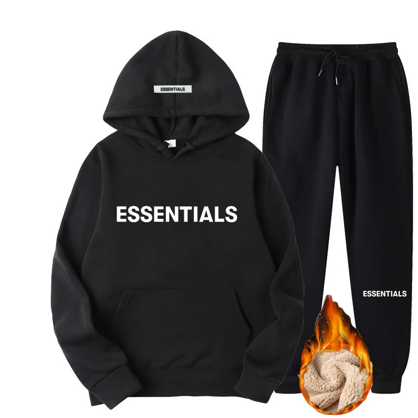 

Essentials Men's and Women's Hooded Sweatshirt Pants Set, Couples' Pure Cotton Sportswear, Running Shirt, Large Street Clothing,