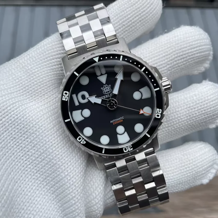 Фото Мужские автоматические часы STEELDIVE, 46,5 мм, механические наручные часы для дайвинга, водонепроницаемые до 25000 м, BGW-9, светящийся сапфир, механизм NH35. Военная техника №2