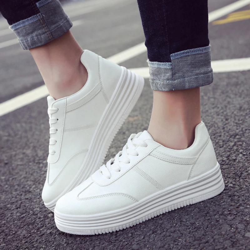 

Women Sneakers 2022 Fashion Breathble Vulcanized Shoes Pu Leather Platform Shoes White Lace-up Casual Board Shoes Zapatos Mujer