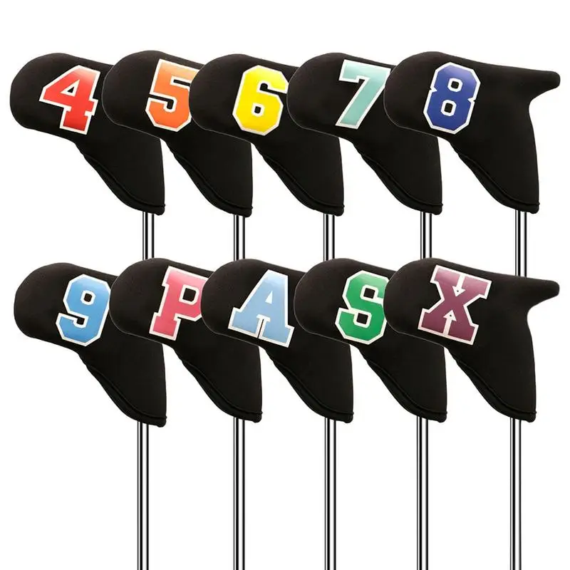 

Golf Iron Covers 10 PCS Thickened Diving Material Cover Protective Golf 4-9PASX Club Head Protective Headcover With