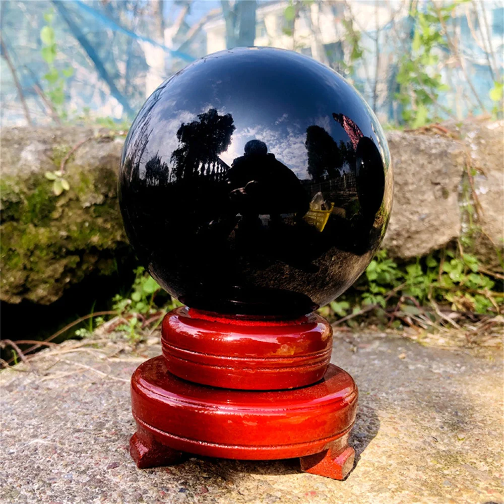 

Natural Black Obsidian Sphere Large Crystal Ball Healing Stone Energy Crystals for Meditation and Home Decoration +Pedestal