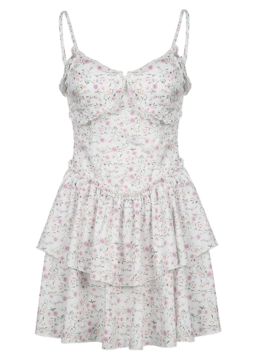 

Women Floral Mini Dress Sleeveless Backless Dress Summer Dress for Party