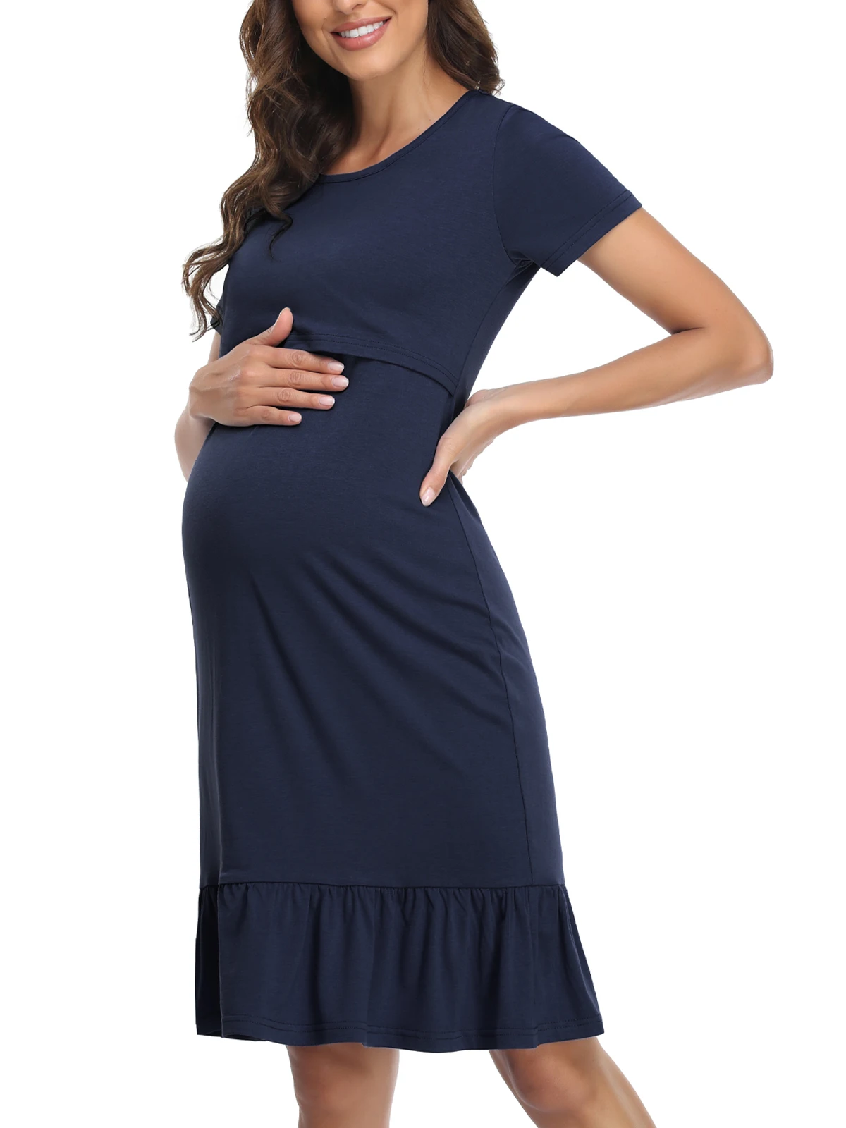 Женское свободное платье для отдыха с коротким рукавом и оборками |