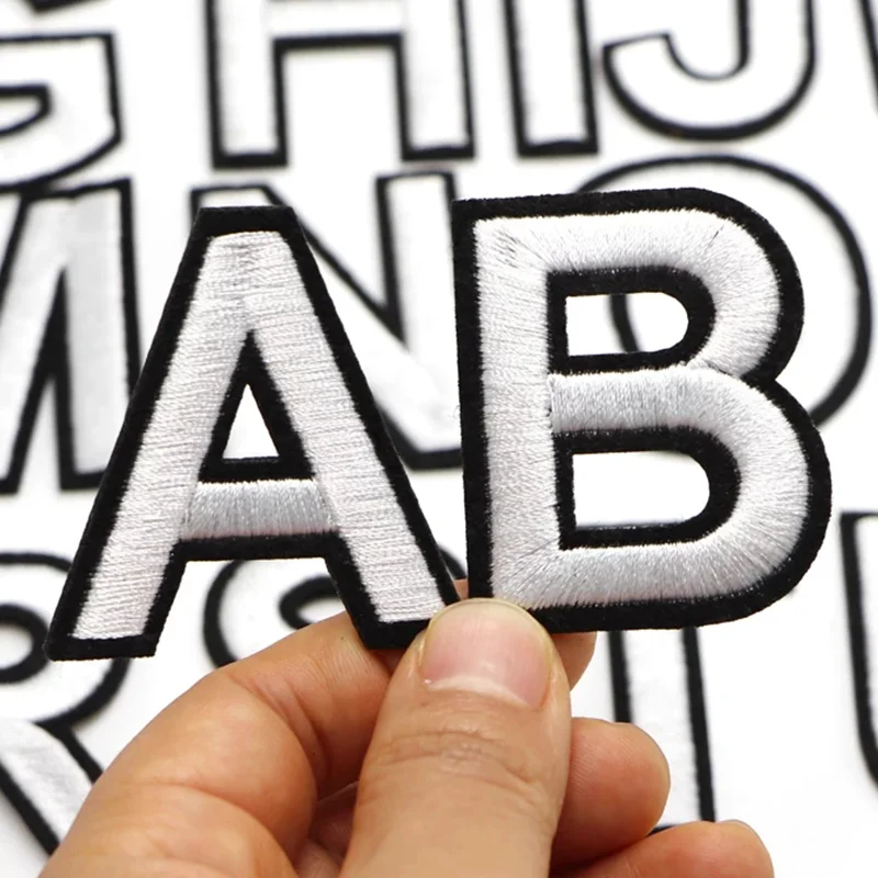 Белые черные вышитые буквы патчи с утюгом нашивки алфавитом аппликация для