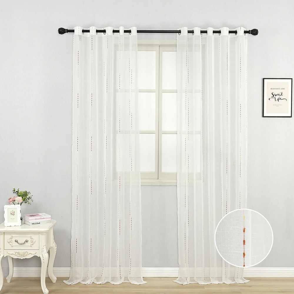

Faux Linen White Striped Screens Colorful Tulle Curtains for Living Room Bedroom Window Translucent Partition Curtains Custom