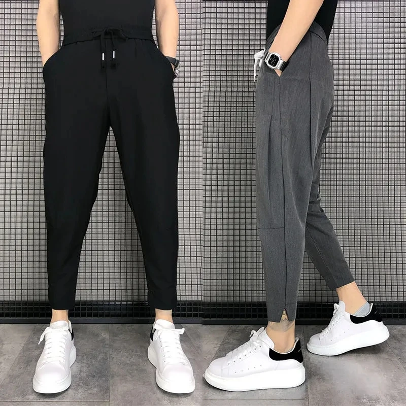 Men Harem Pants Solid Casual Korean Slim Wild Vintage Loose Fashion Youth Trousers Spring Men's Clothing Gray Black Sweatpant