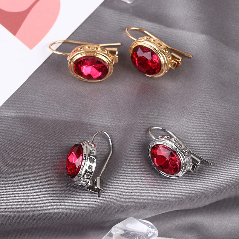 Fashion Silver Ruby Ear Hook Drop Dangle Earrings Cubic Zirconia Anniversary Jewelry For Women Girls |
