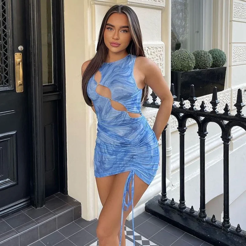 

Мини-платье на шнуровке с рюшами, без рукавов, Y2K