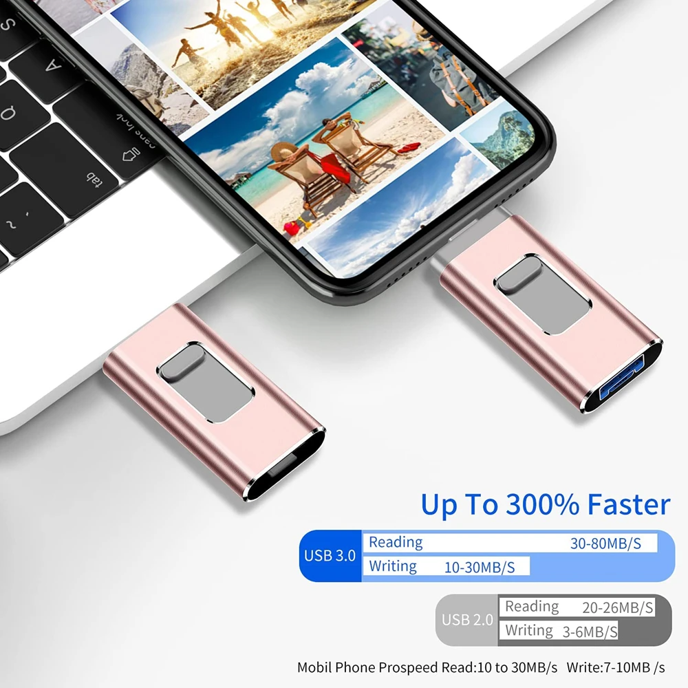 Фото USB-флеш-накопитель для iPhone 512 ГБ, 256 ГБ, 128 ГБ, USB 3.0, внешний накопитель, флешка для телефона, Android, ПК, для копирования фото, видео и файлов №2