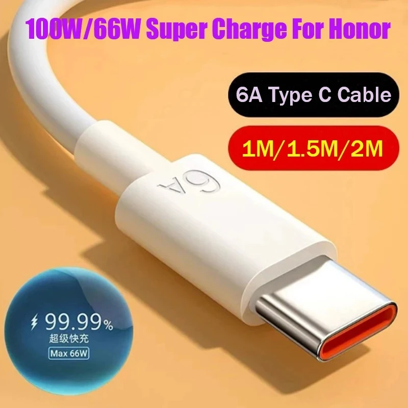 Оригинальный 6A USB-кабель типа C для Honor 66W 88W SuperCharge шнур быстрой зарядки 1/1 5/2M Magic 6 5 4