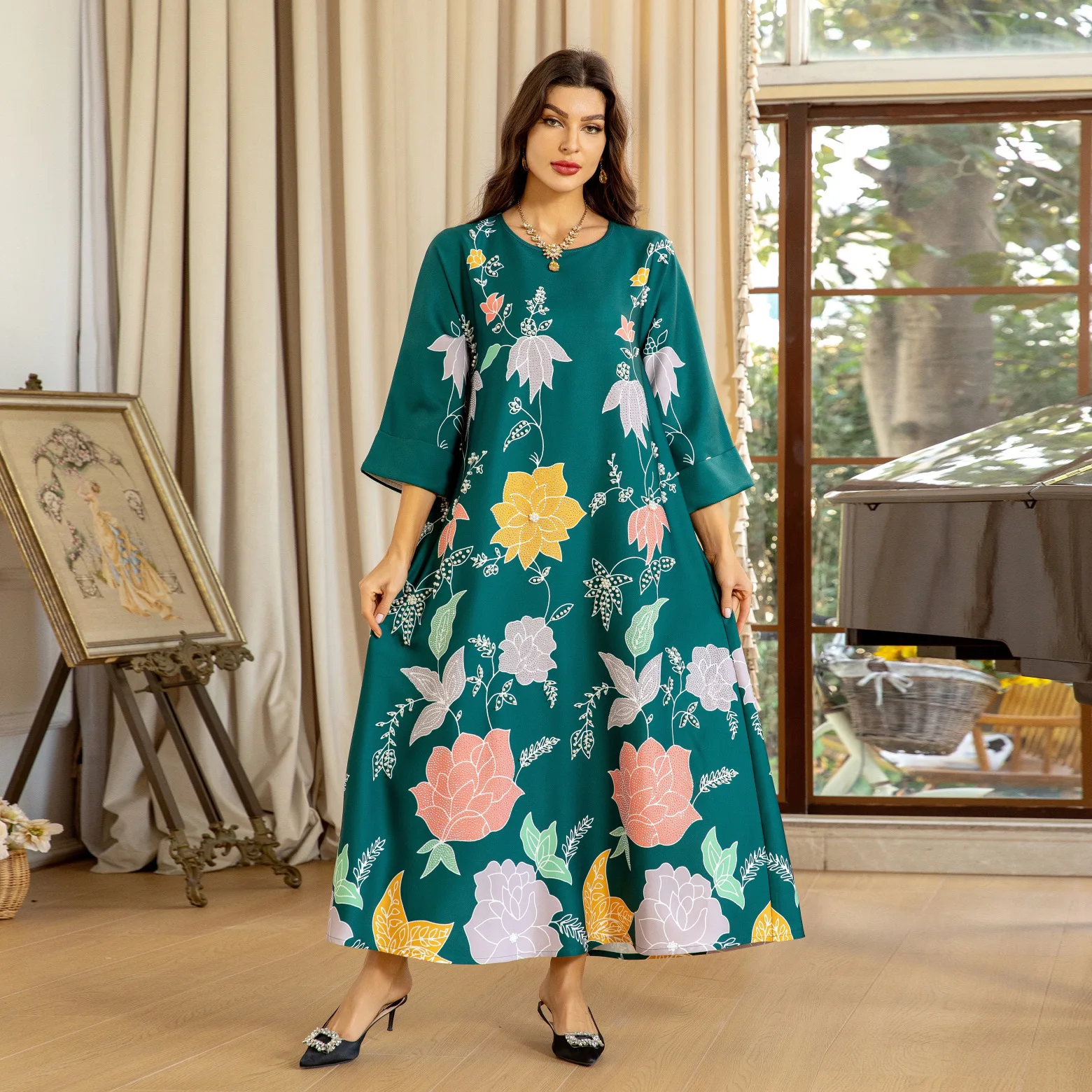 AB368 Женская мода с принтом из горячих бриллиантов и бульбашек мусульманский