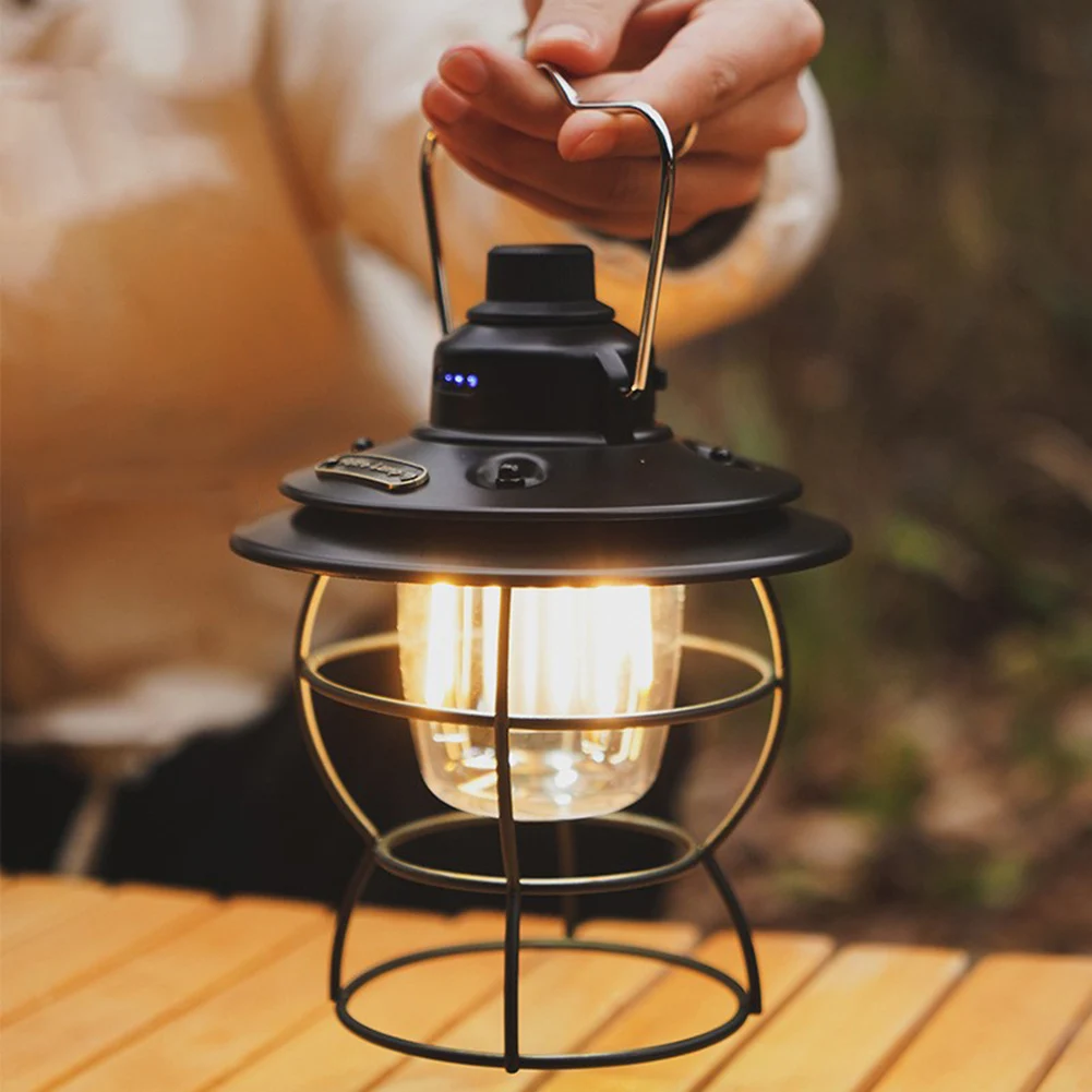 

Retro Outdoor Camping Lamp Dimmable 3 Modes Vintage Hanging Tent Lantern Light Type-c Charging Camp Lighting Tool