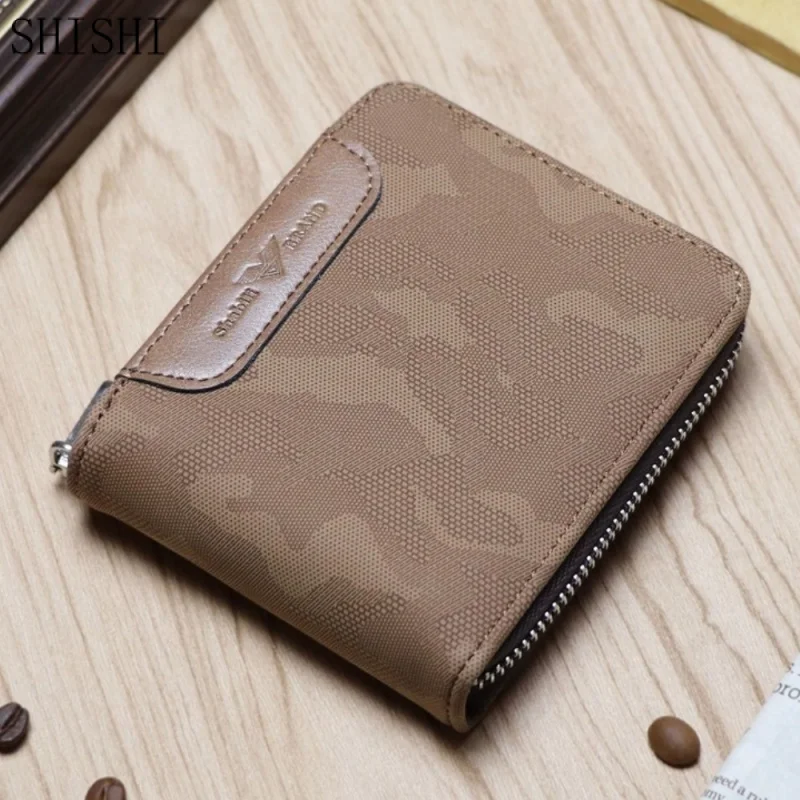 Luxury Men Short Wallet with Zipper Coin Pocket Vintage Money Bag High Quality Male Fashion Purse Card