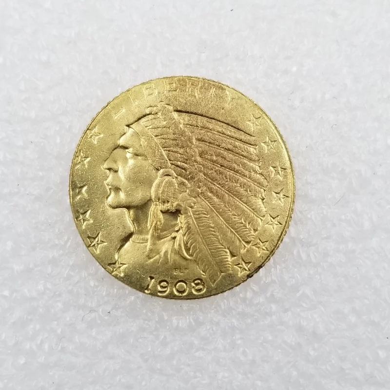 

American 1908 S Version 5 Dollars Brass Gold-plated Commemorative Collectible Coin Gift Lucky Challenge Coin