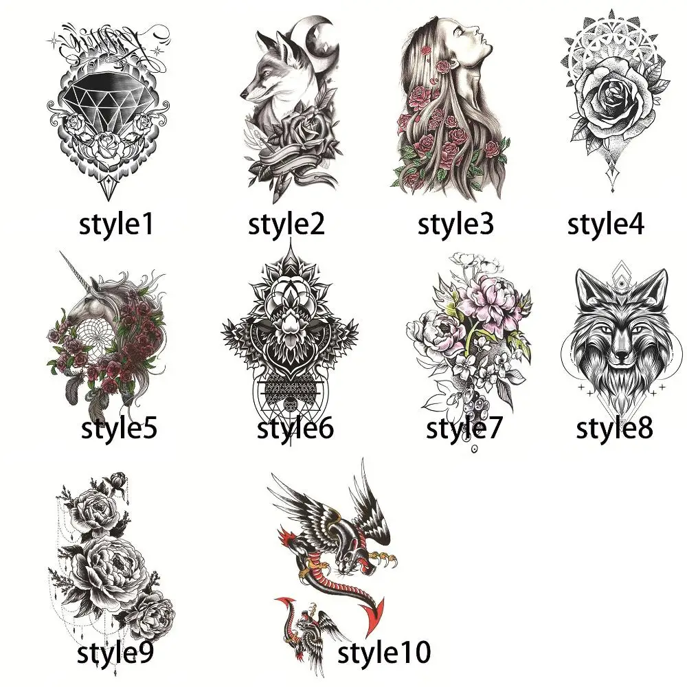 Водостойкая 3D наклейка с татуировкой на ногу черная роза бабочка