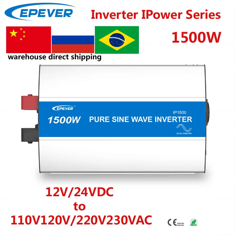 

EPever 1500W Pure Sine Wave Inverter 12V24V Input 110V120V 220V230VAC Output 50HZ60HZ High Efficiency Converter IPower IP1500