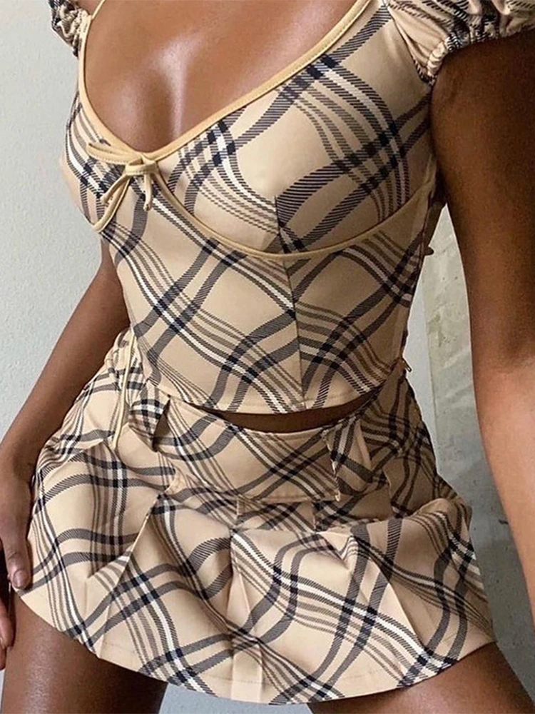 Женская плиссированная юбка в клетку с высокой талией | одежда