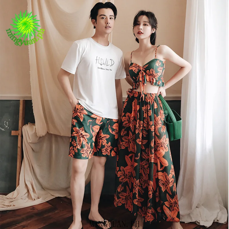 

[mingyuan] 2023 three-piece orange green man pants couples sexy swimming holiday beach women swimsuit
