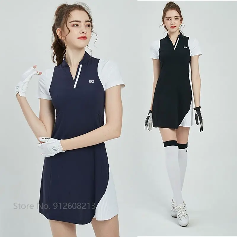 

Blktee корейское женское платье-рубашка поло с коротким рукавом для гольфа приталенное платье для гольфа с высокой талией плиссированная теннисная юбка с V-образным вырезом Спортивная одежда